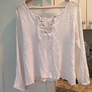 Women's white lace up neck top